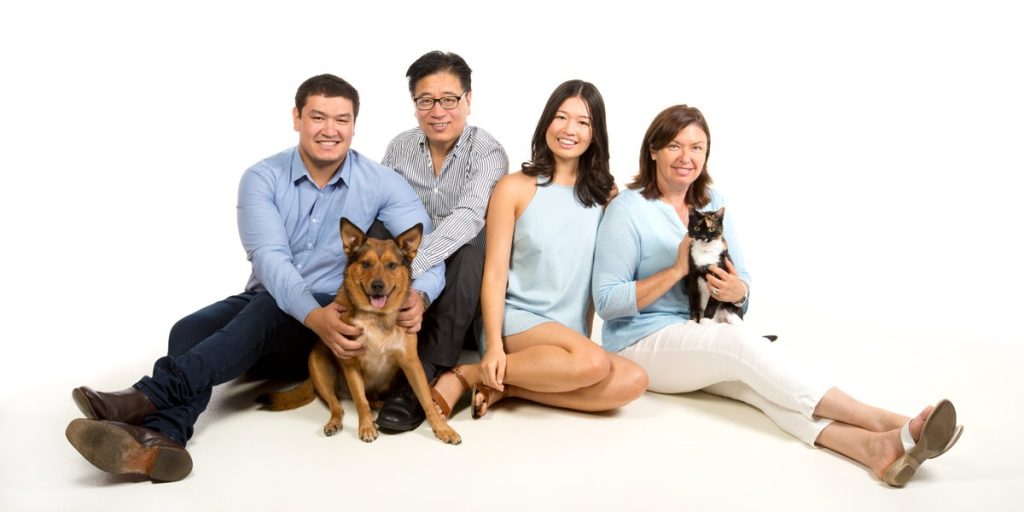 Family photo with cat and dog