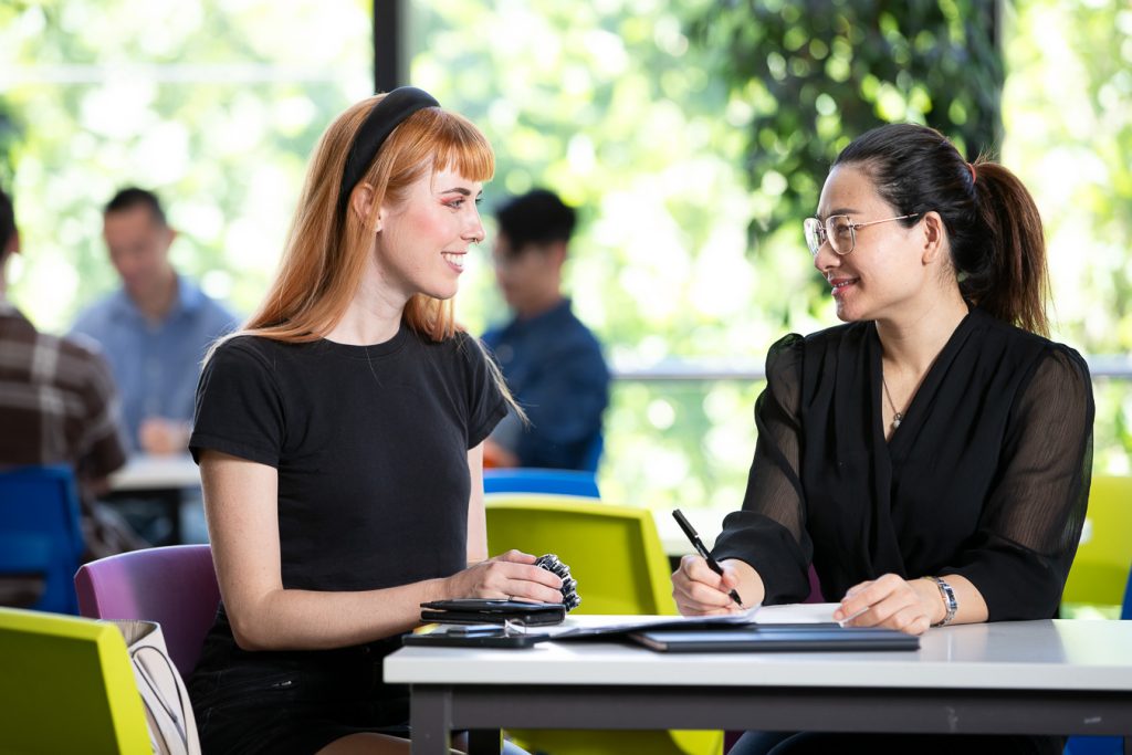 Two ladies having a meeting